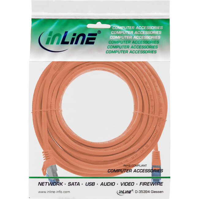 InLine® patchkabel, Cat.6A, S/FTP, TPE (LSZH), CCA, oranje, 7,5m