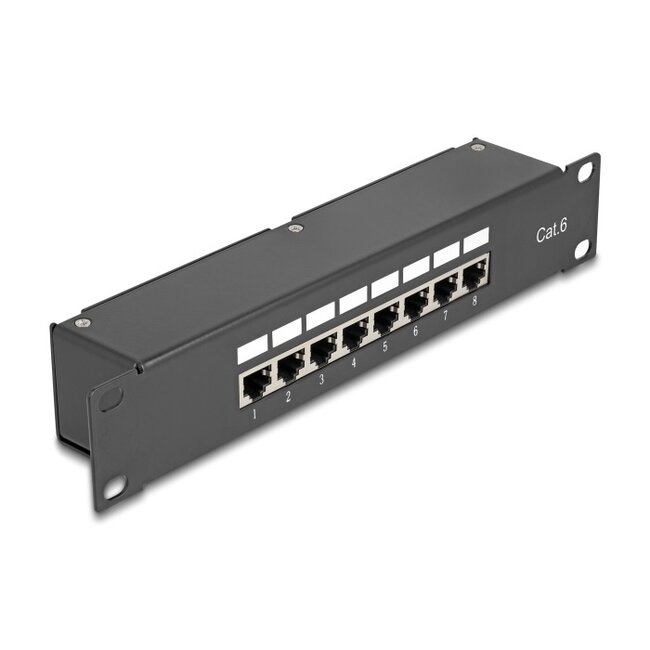 Delock 10 inch koppel patch panel | 8x RJ45 | CAT6 | STP | 1U | zwart