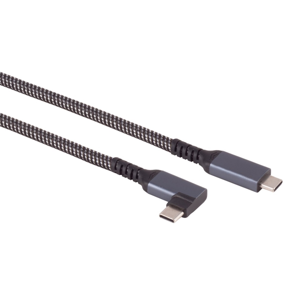 USB-C Kabel - USB 3.2 Gen 2 - Een kant haaks - 100W PD - Nylon Sleeve - 2 meter - Zwart