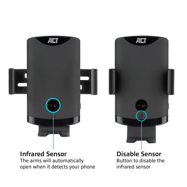 ACT smartphone autohouder | automatische sluiting | raam- en luchtroosterbevestiging | draadloze lader