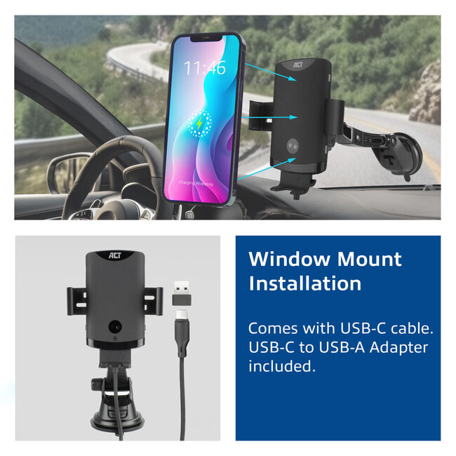 ACT raam/luchtrooster smartphone autohouder | automatische sluiting | draadloze lader