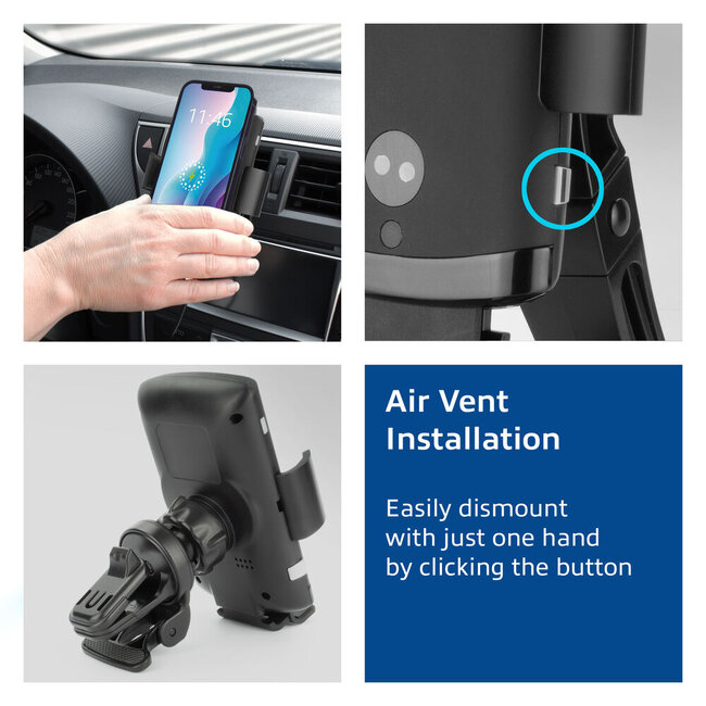 ACT raam/luchtrooster smartphone autohouder | automatische sluiting | draadloze lader