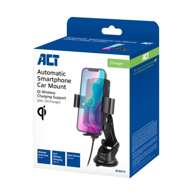 ACT smartphone autohouder | automatische sluiting | raam- en luchtroosterbevestiging | draadloze lader