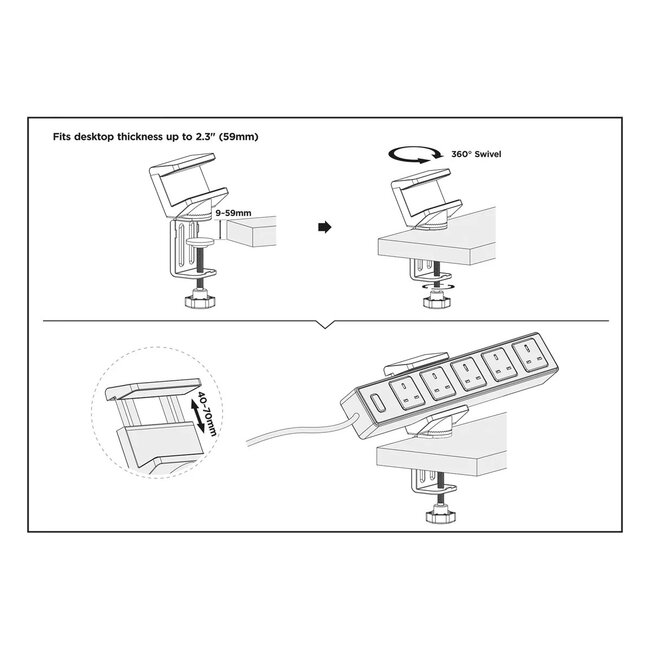 Value stekkerdoos bureaubevestiging | draaibaar | schroefklem | bureaublad tot 59mm | wit