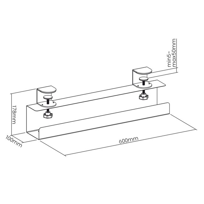 My Wall bureau kabelgoot met klembevestiging | 60 x 12,8cm | zwart