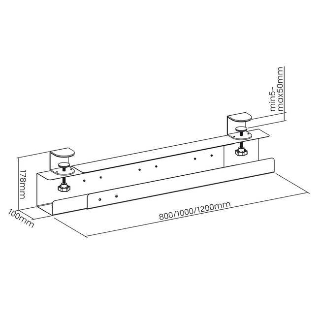 My Wall bureau kabelgoot met klembevestiging | 80/100/120 x 12,8cm | zwart