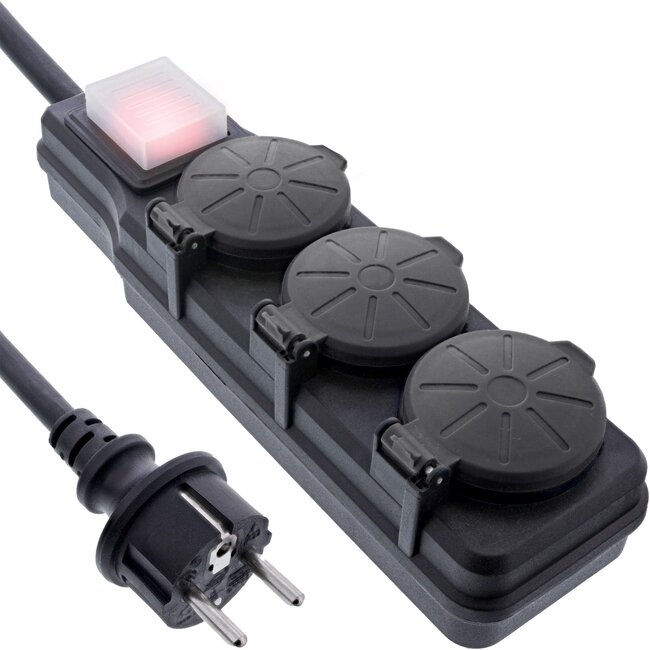 IP44 outdoor stekkerdoos met 3 contacten | schakelaar | 5 meter