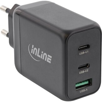 InLine InLine USB thuislader | 2x USB-C PD + 1x USB-A QC4+ | GaN | 65W | zwart
