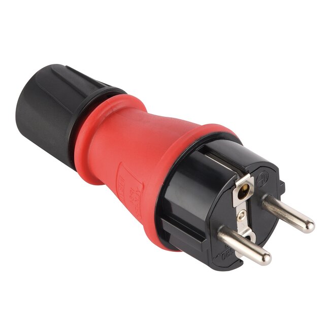 CEE 7/7 geaarde stroomstekker | recht | IP54 | zwart/rood