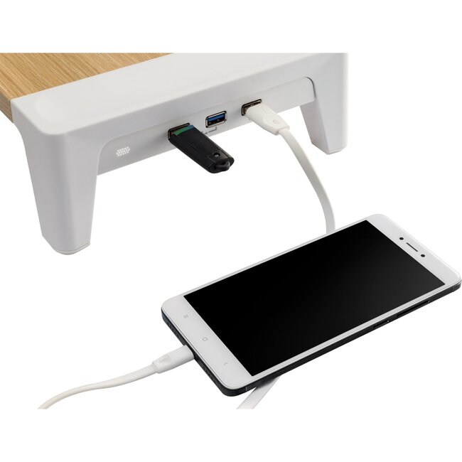 InLine monitor standaard/verhoger met USB hub/lader | houtlook