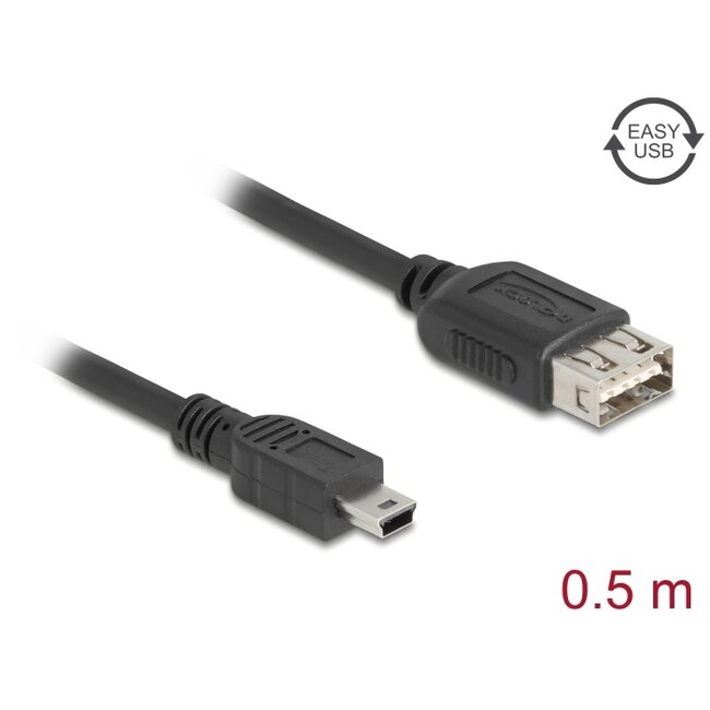 Delock USB 2.0 Cable USB Type Mini-B male to EASY USB Type-A female 0,5 m