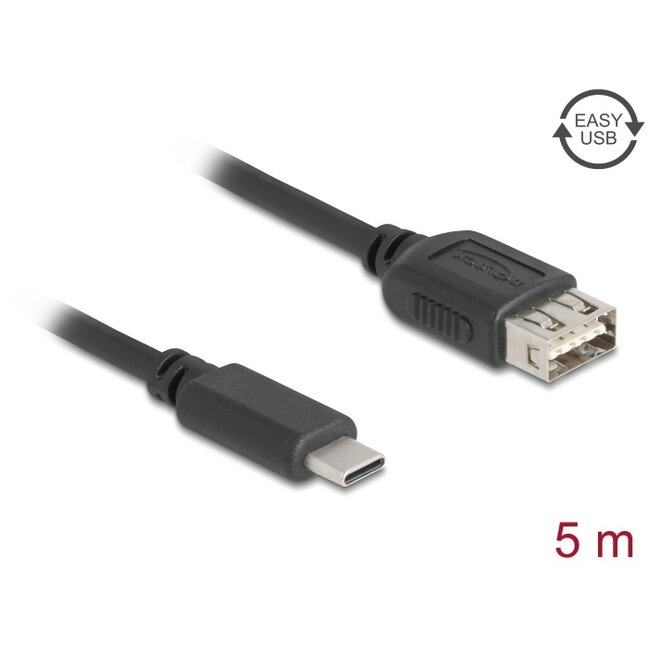 Delock USB 2.0 Cable USB Type-C™ male to EASY USB Type-A female 5 m