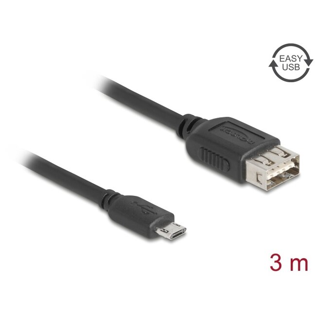 Delock USB 2.0 Kabel EASY USB Typ Micro-B Stecker zu EASY USB Typ-A Buchse 3 m
