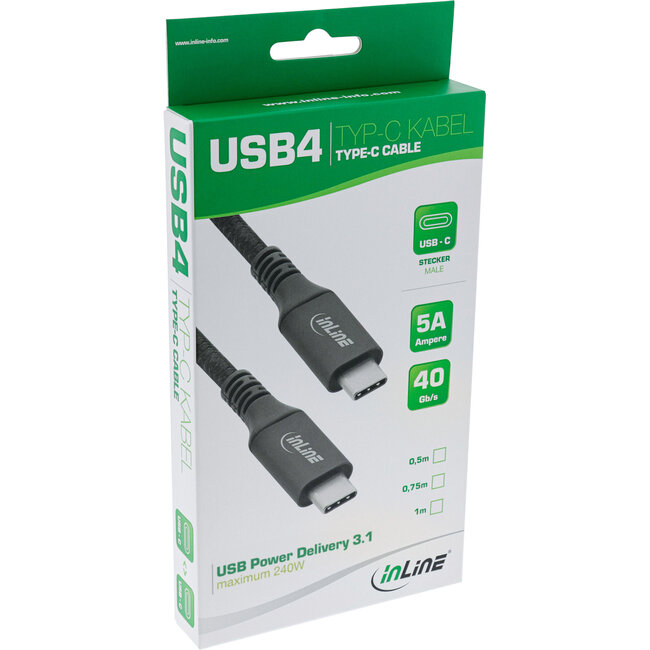 InLine® USB4-kabel, USB-C male/male, 8K60Hz, zwart, 1,5m