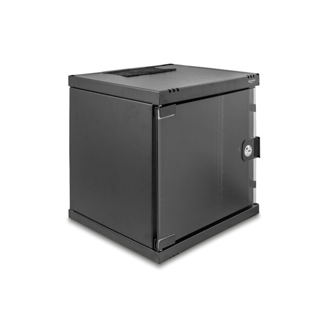 Delock 10″ Network Cabinet 6U with glass door for stand or wall mounting, 240 mm depth, load capacity 30 kg, 330 x 312 x 300 mm, black