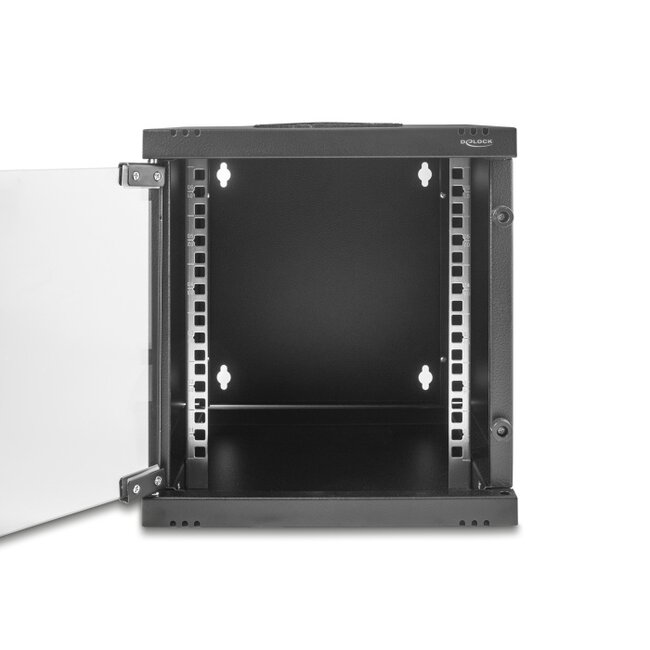 Delock 10″ Network Cabinet 6U with glass door for stand or wall mounting, 240 mm depth, load capacity 30 kg, 330 x 312 x 300 mm, black