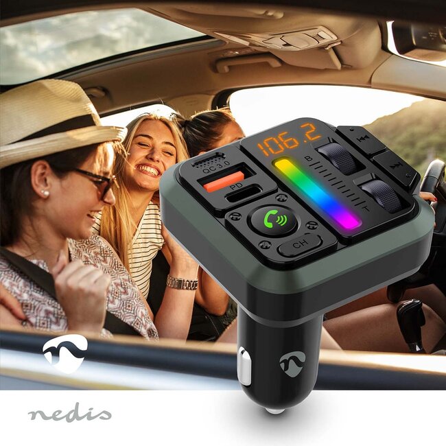 Nedis FM-transmitter | Bluetooth | carkit | USB-A QC en USB-C PD laden