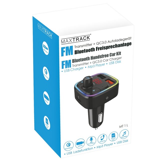MaxTrack FM-transmitter | Bluetooth | carkit | USB-A QC laden