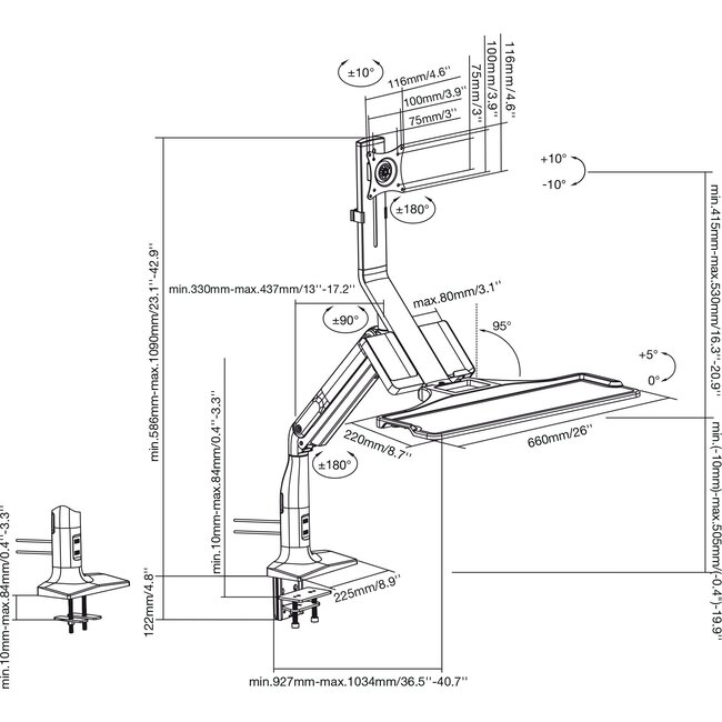 InLine bureaubeugel voor monitor en toetsenbord/muis | interactief
