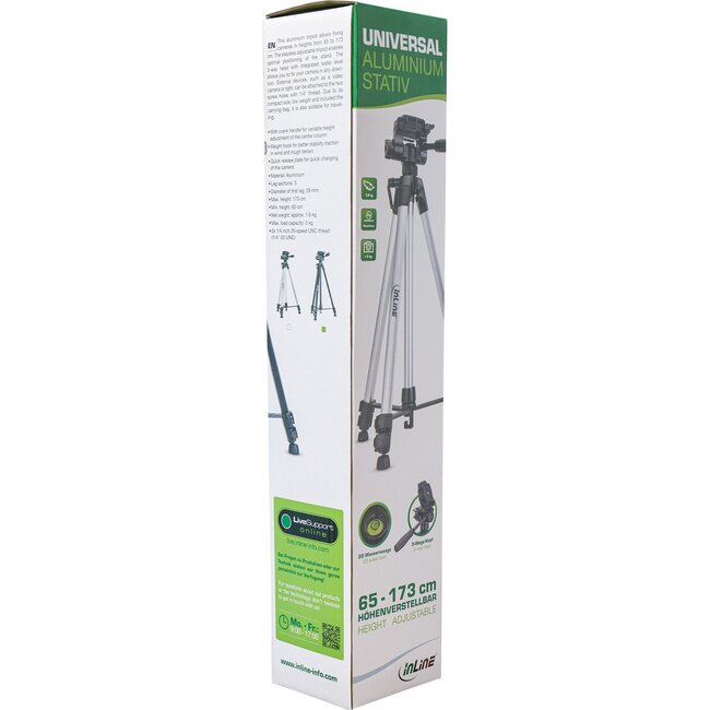 InLine lichtgewicht camera tripod | max. 1,73m | aluminium/zilver