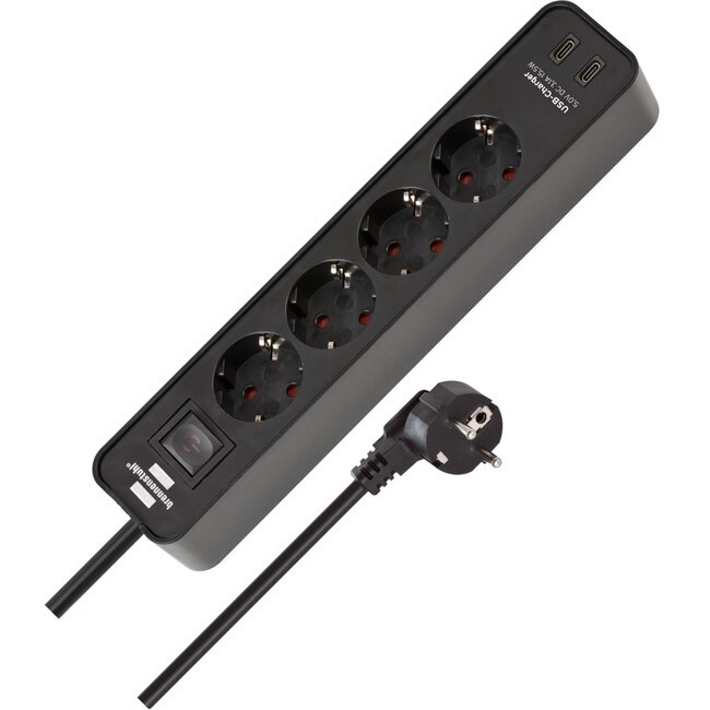 Brennenstuhl Ecolor stekkerdoos | 4 contacten | 2x USB-C | zwart | 1,5 meter