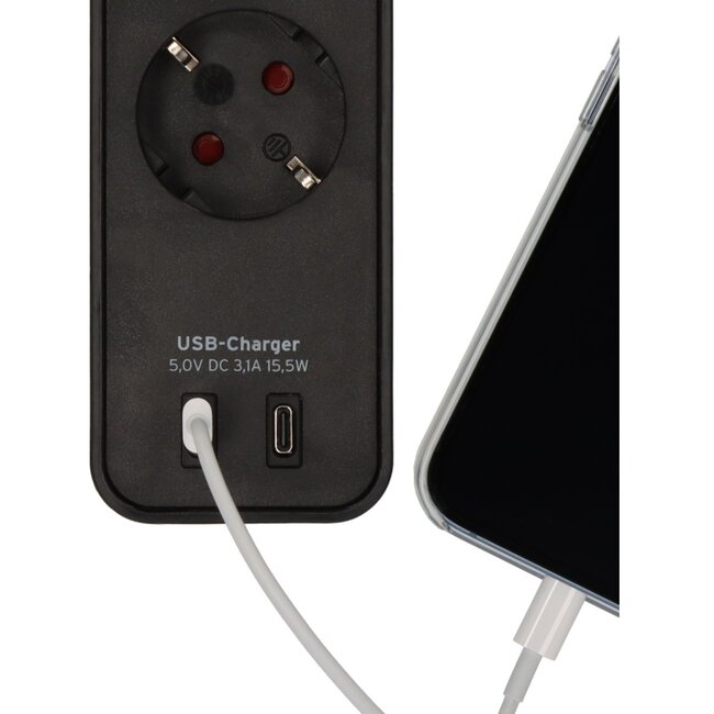 Brennenstuhl Ecolor stekkerdoos | 4 contacten | 2x USB-C | zwart | 1,5 meter