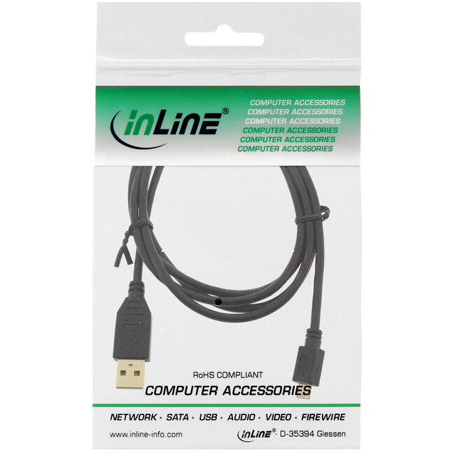 InLine® Micro-USB 2.0 kabel, USB-A(M) naar Micro-B (M), vergulde contacten, 3m