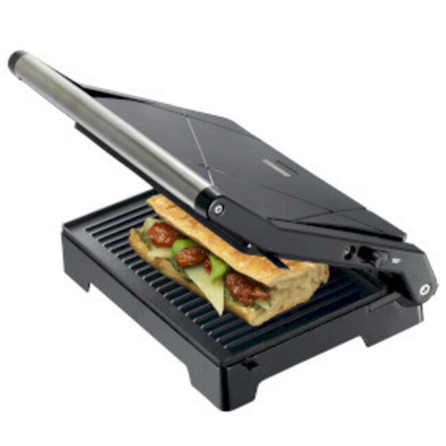 Panini grill en contactgrill met antiaanbaklaag en oververhittingsbeveiliging 1000W Zwart