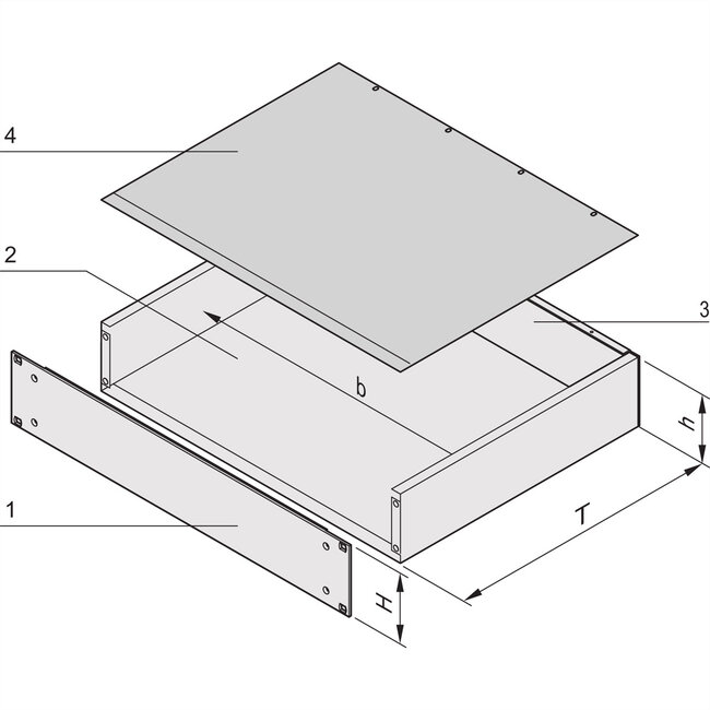 SCHROFF MultipacPRO 19" Chassis, staal, AlZn, gladde boven- en onderkant, 2 HE, 280 mm