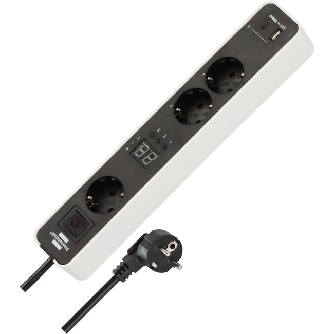 Brennenstuhl Ecolor Countdown Timer stekkerdoos | 3 contacten | USB-A + USB-C | 1,5 meter