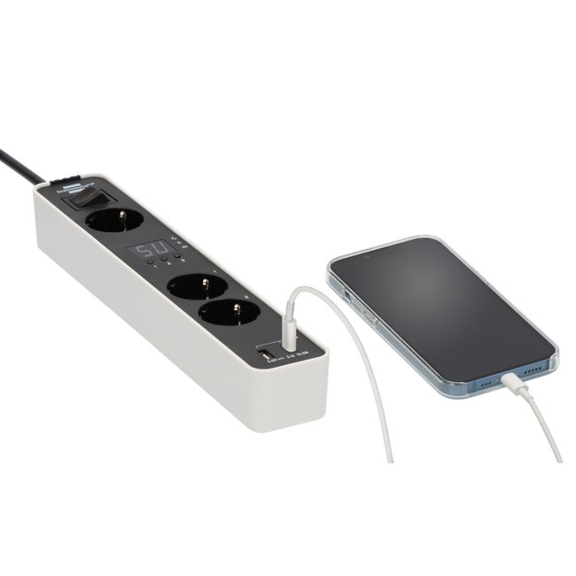 Brennenstuhl Ecolor Countdown Timer stekkerdoos | 3 contacten | USB-A + USB-C | 1,5 meter