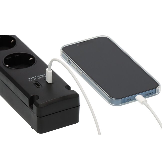 Brennenstuhl Bremounta montage stekkerdoos | 5 ruime contacten | 2x USB-C | zwart | 3 meter