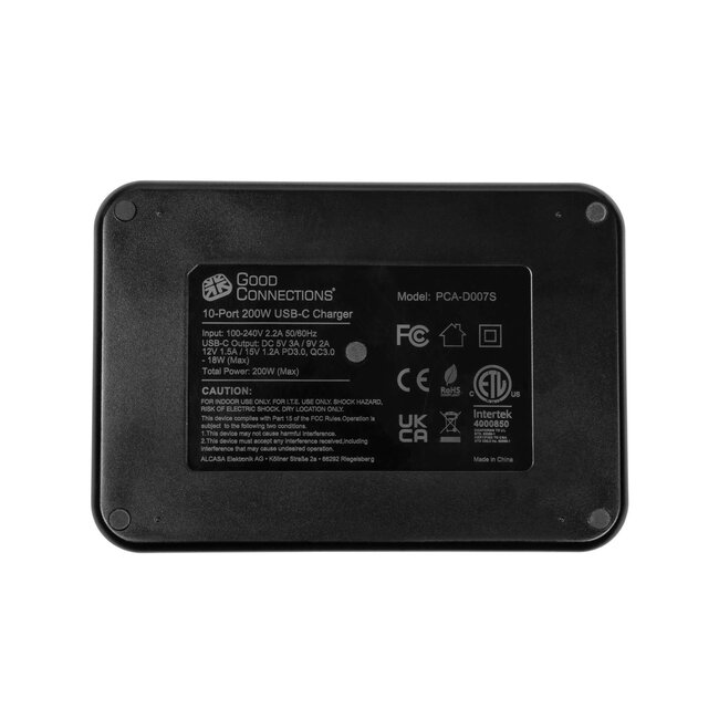 Good Connections USB lader | 10x USB-C PD | 200W | zwart