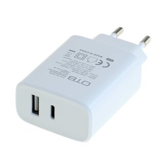 OTB OTB USB lader | USB-C PD + USB-A QC | 20W | wit