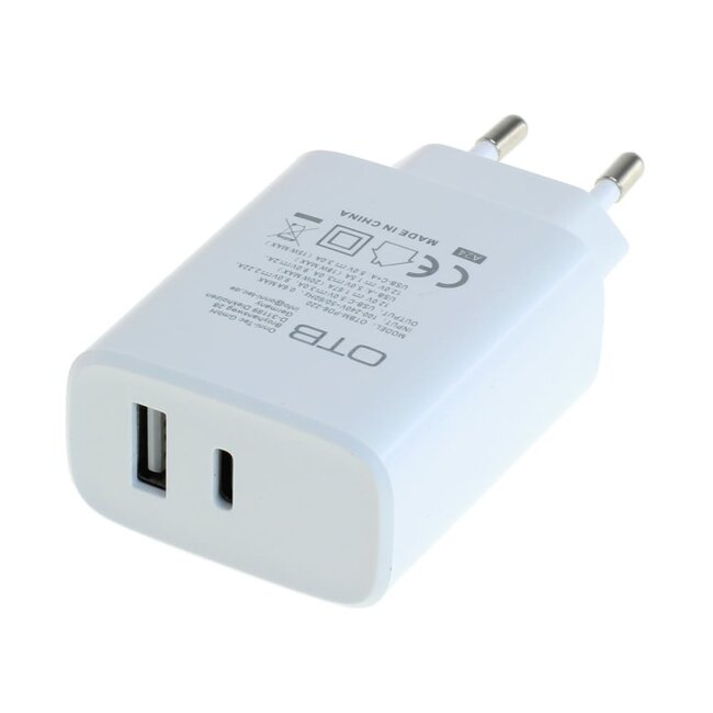 OTB USB lader | USB-C PD + USB-A QC | 20W | wit