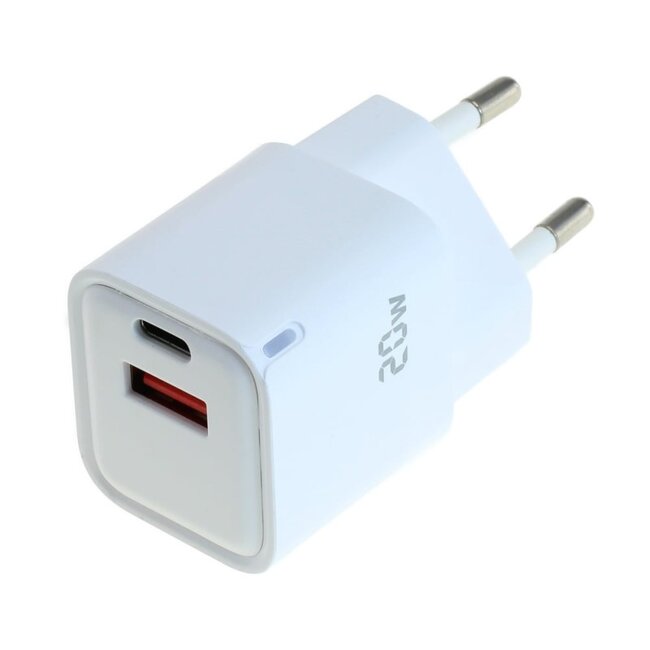 OTB USB lader | USB-C PD + USB-A QC | GaN | 20W | wit
