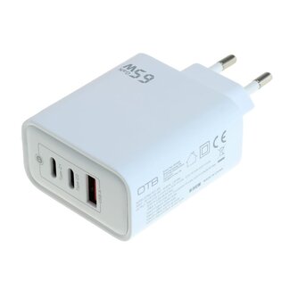 OTB OTB USB lader | 2x USB-C PD + 1x USB-A QC | GaN | 65W | wit