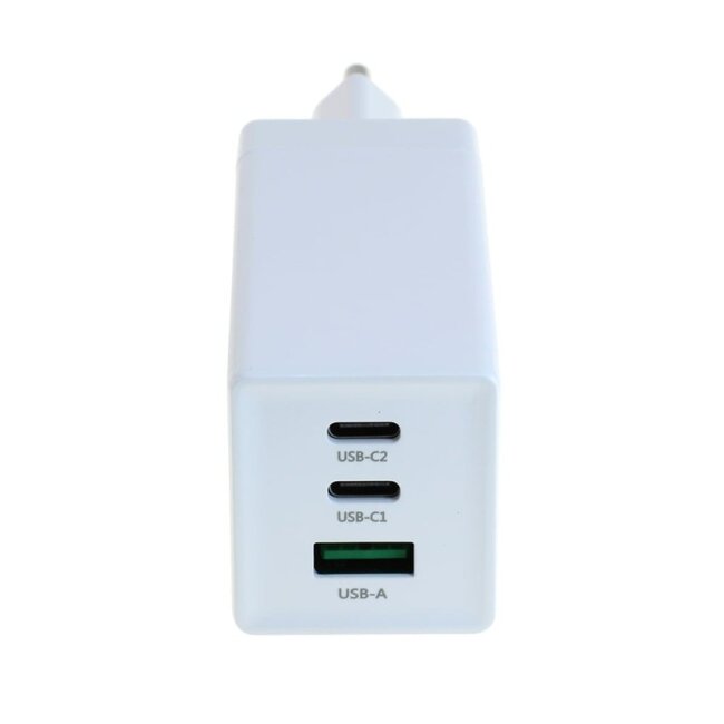 OTB USB lader | 2x USB-C PD + 1x USB-A QC | GaN | 65W | wit