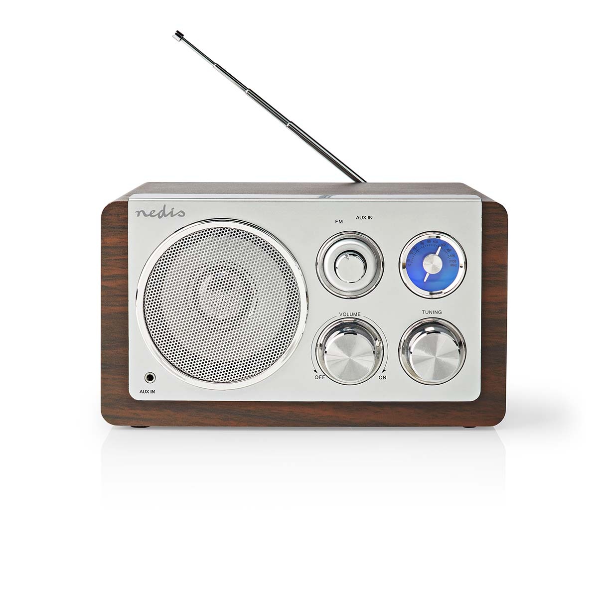 Nedis FM-Radio | Tafelmodel | FM | Netvoeding | Analoog | 15 W | Bruin / Zilver