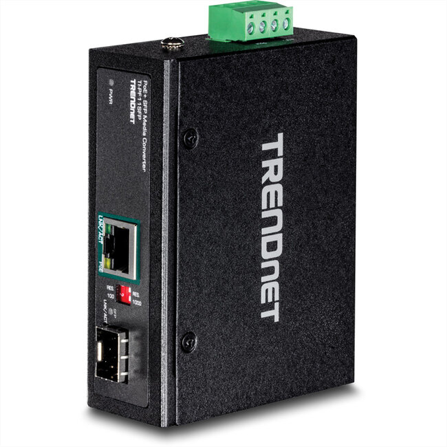 TRENDnet TI-PF11SFP Media Converter Industriële SFP naar Gigabit PoE+