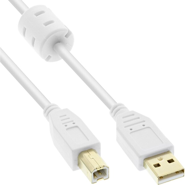 USB-A - USB-B kabel | ferrietkern | verguld | USB2.0 | 10W | wit | 0,50 meter