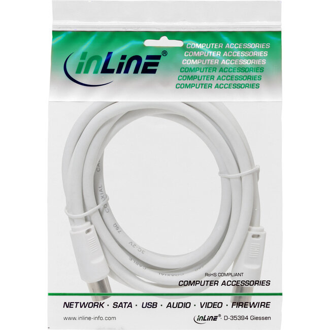 InLine® antennekabel, 2x afgeschermd, >75dB, wit, 2m