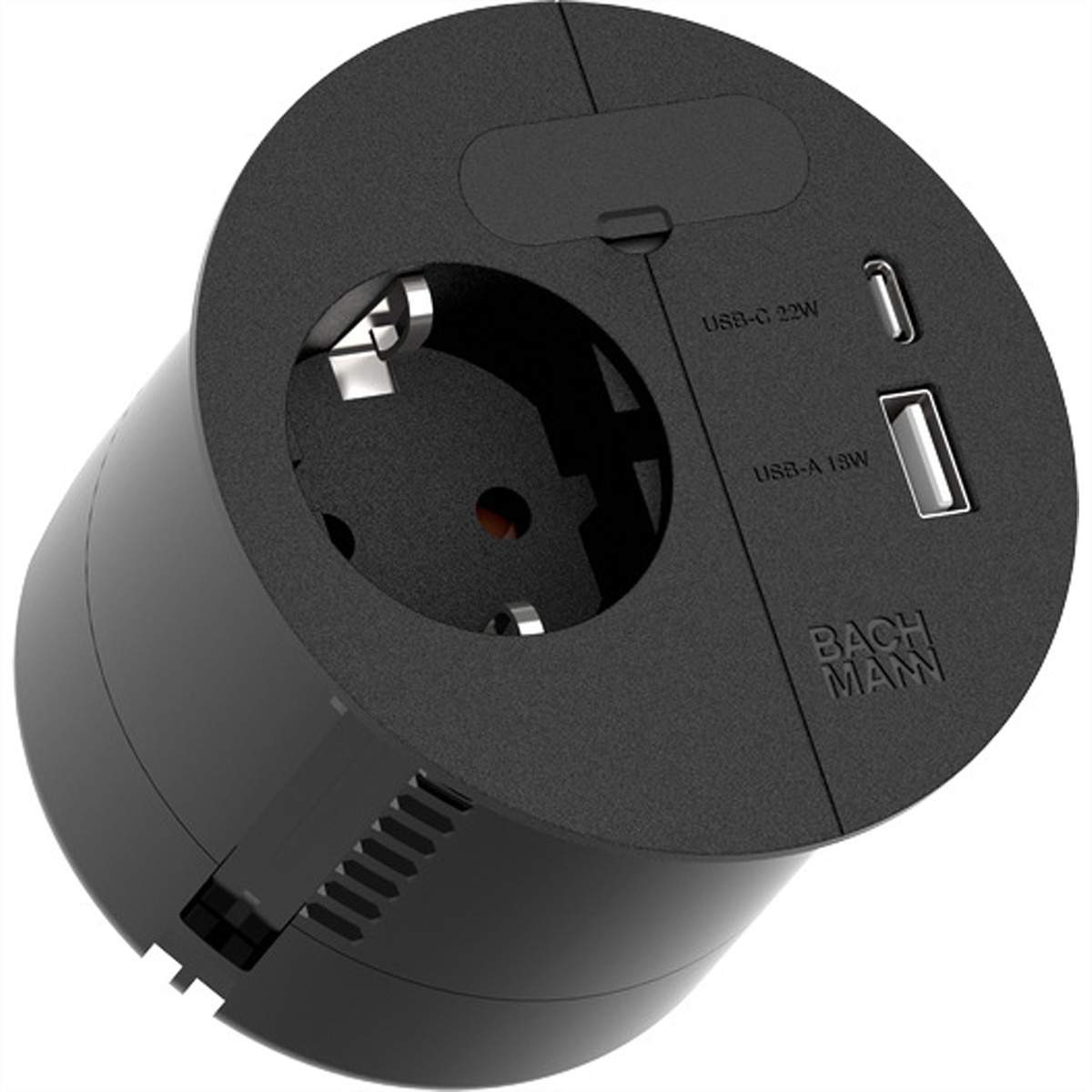 Bachmann loop in charge - 1x 230v + 1x USB A/C 22w charger - 2 meter snoer met randaarde - zwart (938.201) - contactdooscombinatie