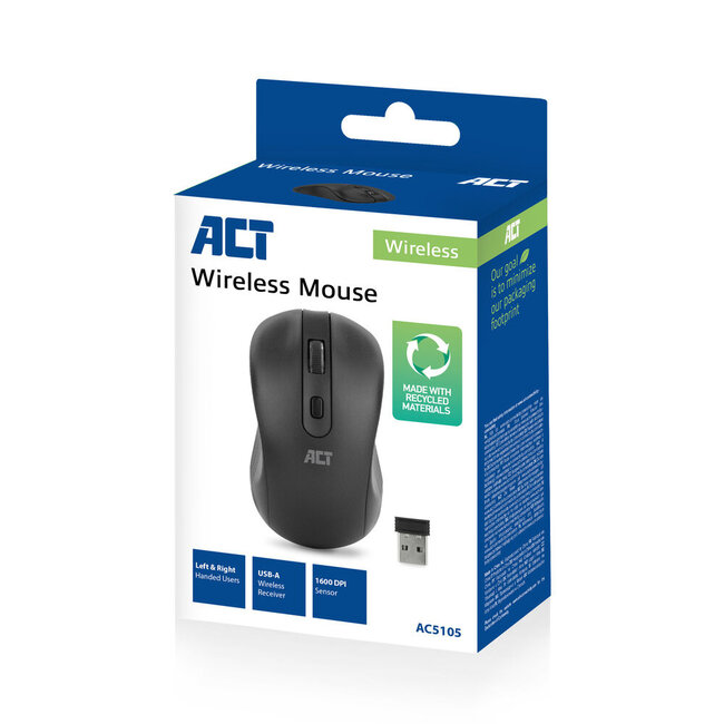 ACT draadloze USB muis met 4 knoppen - 800-1600 DPI / zwart