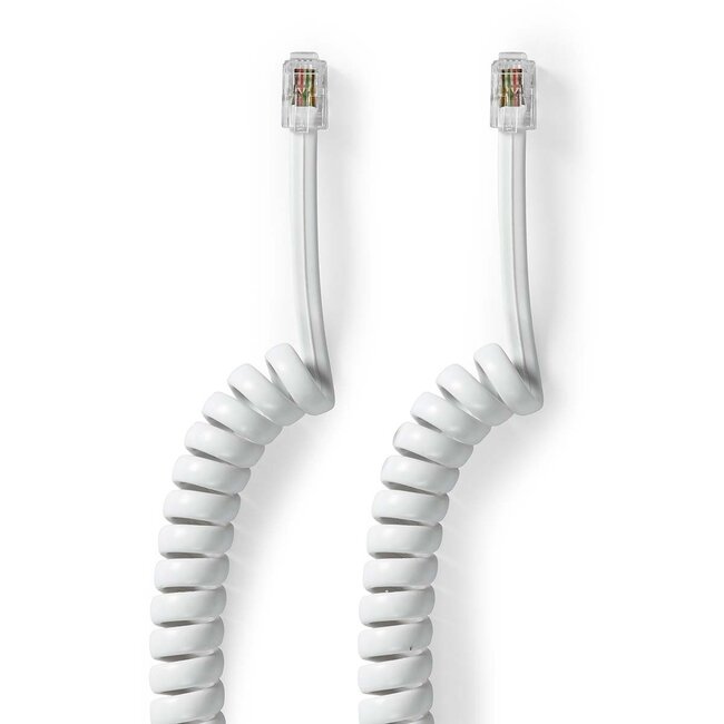 RJ10 telecom crossover spiraalkabel | wit | 4 meter