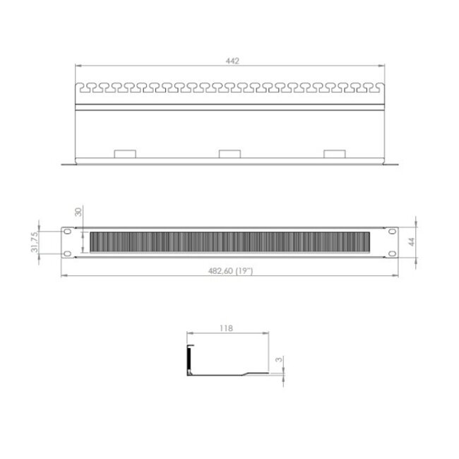 19 inch doorvoerpaneel met borstel en kabelgeleiding | 1U | grijs