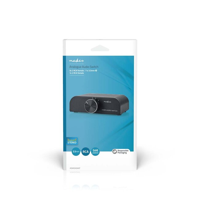 Nedis Tulp stereo audio schakelaar | 4 naar 1 | metaal