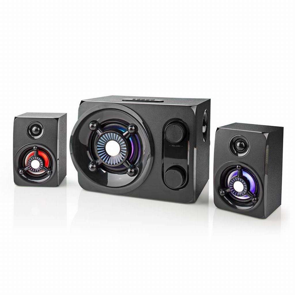Nedis GSPR41021BK. Aanbevolen gebruik: PC. Luidspreker soort: 2-weg, Audio-uitgangskanalen: 2.1 kanalen. Connectiviteitstechnologie: Bedraad. Gemiddeld vermogen: 25 W. Kleur van he