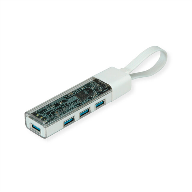 ROLINE Mobiler USB 3.2 Gen 1 Hub, 4fach, Typ A+C Anschlusskabel
