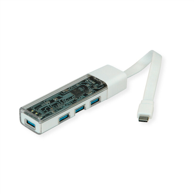 ROLINE Mobiler USB 3.2 Gen 1 Hub, 4fach, Typ A+C Anschlusskabel